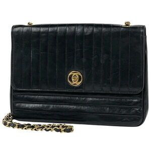 CHANEL Mademoiselle Chain Shoulder Bag Coco Mark Circle Leather Black